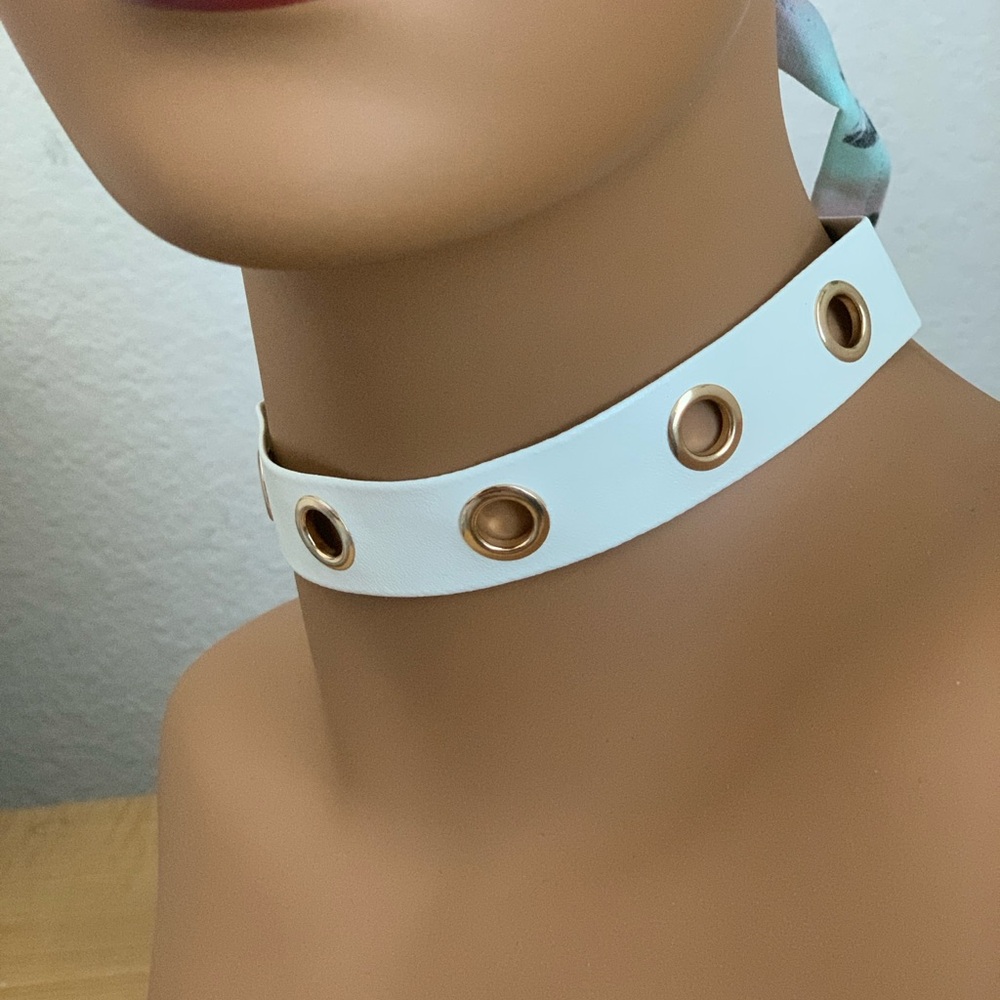 NWT Aqua Cream and Gold-tone Eyelets Choker